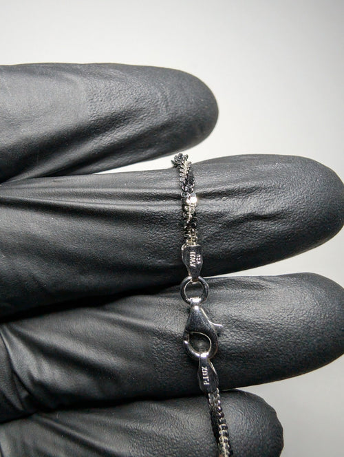 Black Rhodium over Solid 925 Silver 2.2mm 18in Twisted Rock / Sparkle Necklace