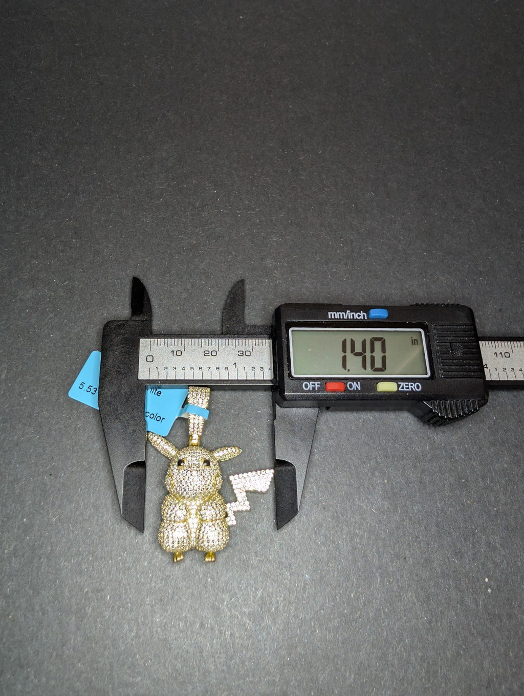 Gold Over Solid 925 Silver Iced Out VVS D Moissanite Pikachu Pokemon Pendant