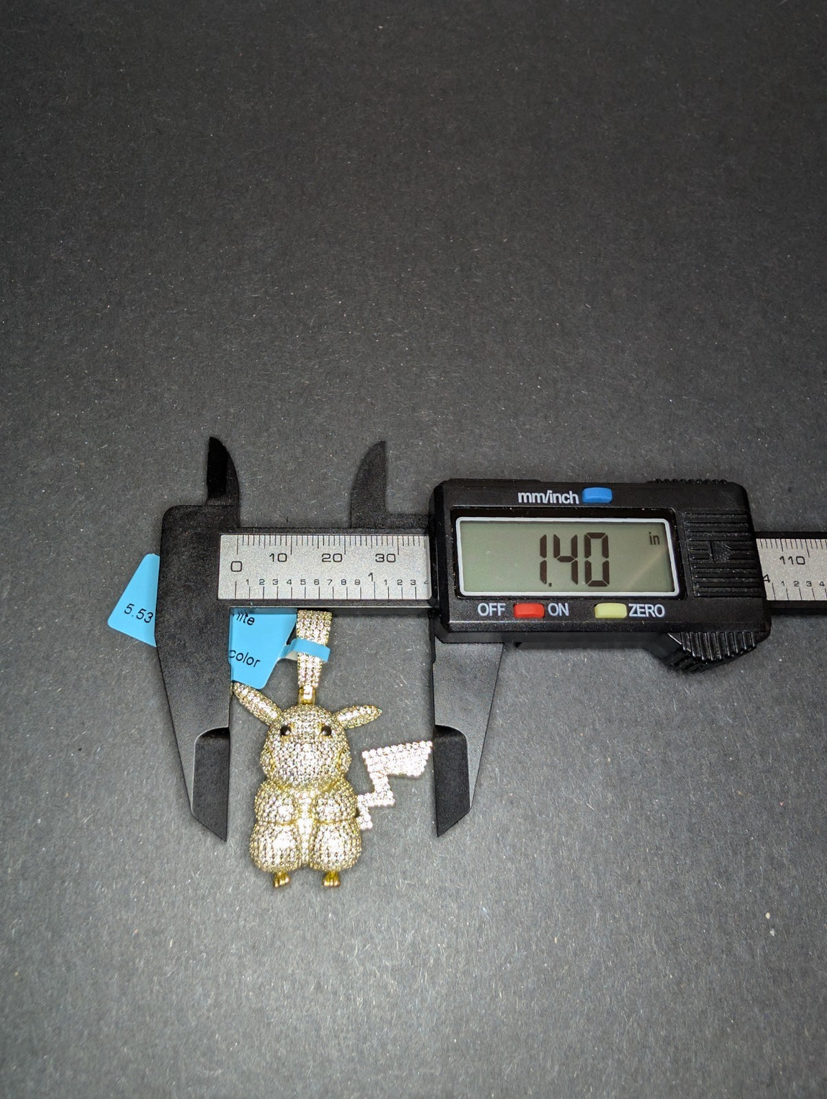 Gold Over Solid 925 Silver Iced Out VVS D Moissanite Pikachu Pokemon Pendant