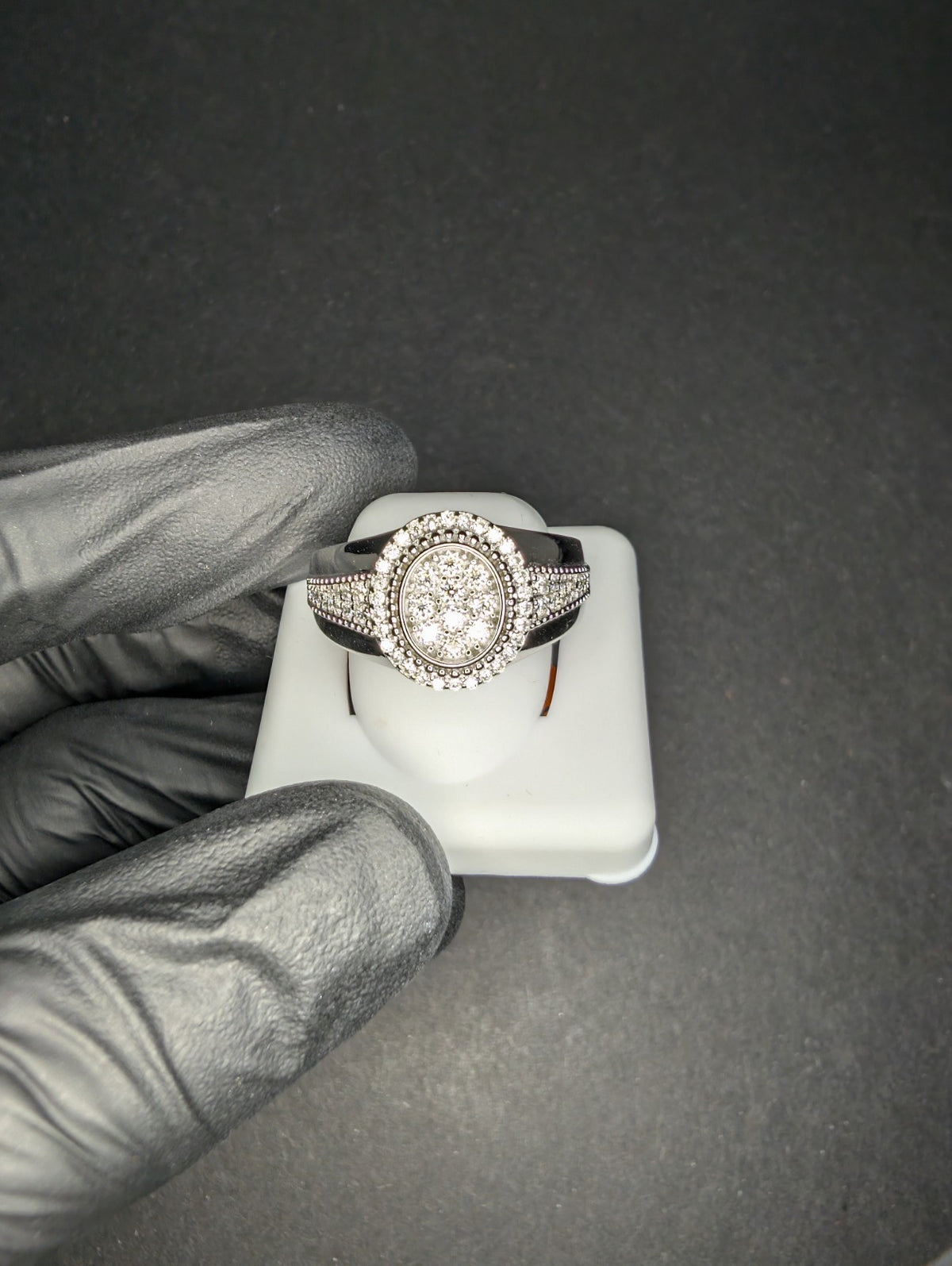Solid 925 Silver VVS D Round Moissanite Oval Cluster with Halo Ring Size 12