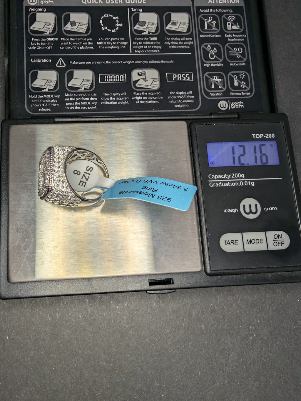 Solid 925 Sterling Silver Iced Out VVS D Moissanite Square Shaped Ring Size 8