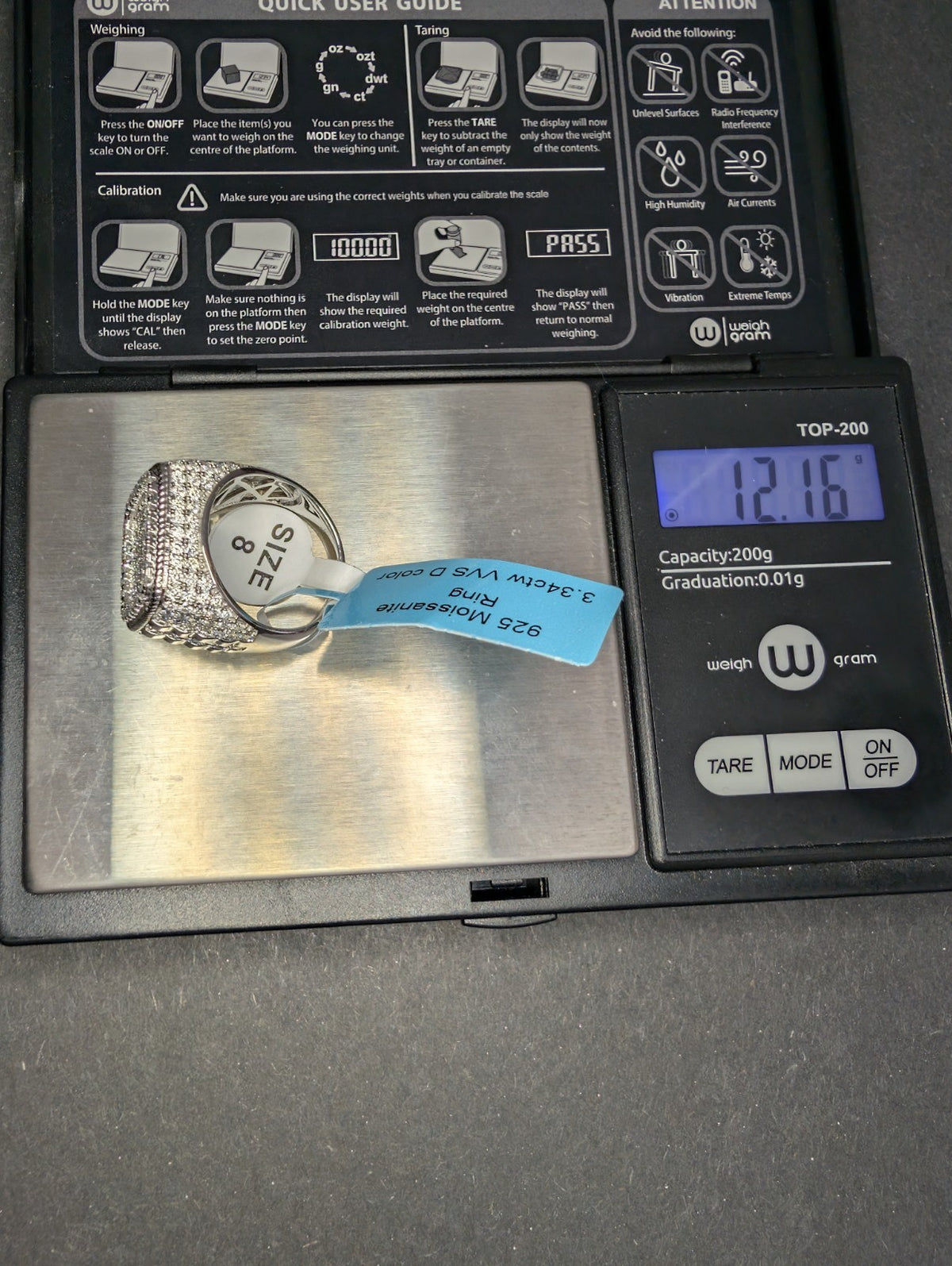 Solid 925 Sterling Silver Iced Out VVS D Moissanite Square Shaped Ring Size 8