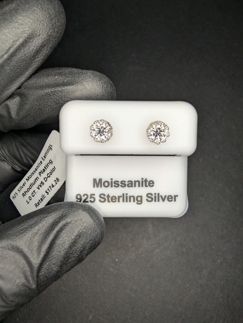 Solid 925 Sterling Silver VVS D Moissanite Solitaire Studs in Crown Setting
