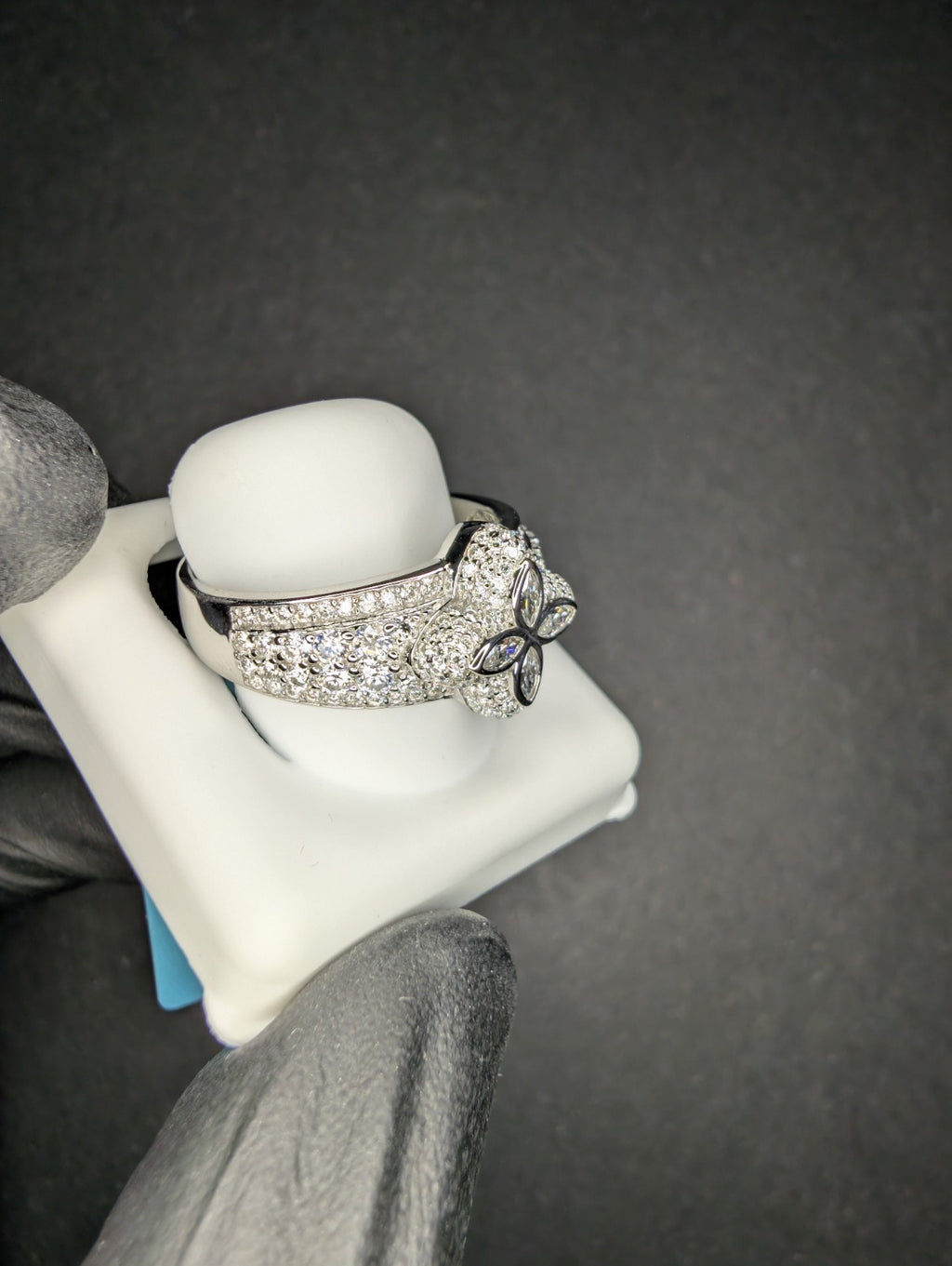 Solid 925 Sterling Silver VVS D Marquise & Round Moissanite Flower Ring Size 12