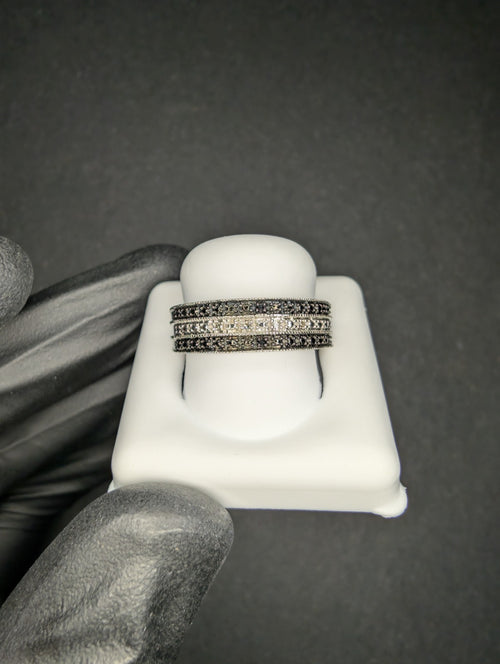 Black Rhodium over Solid 925 Silver Natural Black and White Diamond Ring Size 7