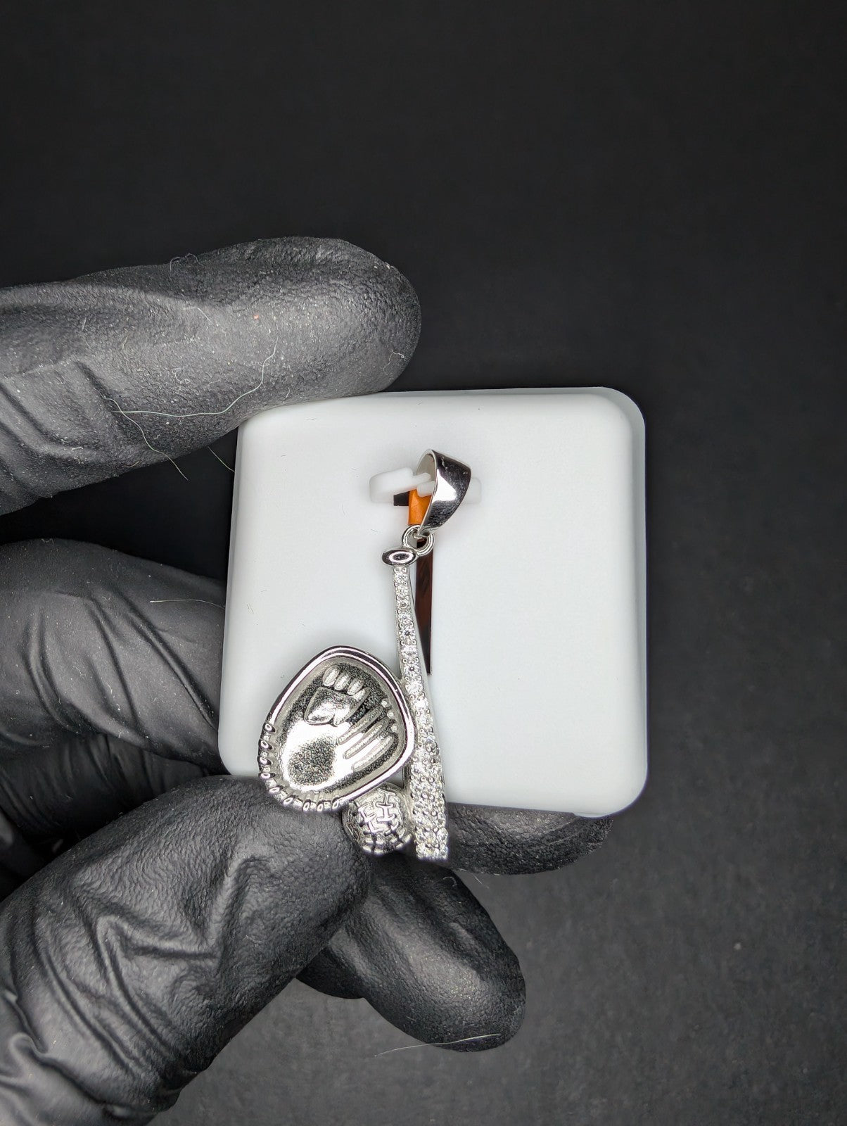 Solid 925 Silver Iced Out VVS D Moissanite Baseball, Bat and Glove Pendant