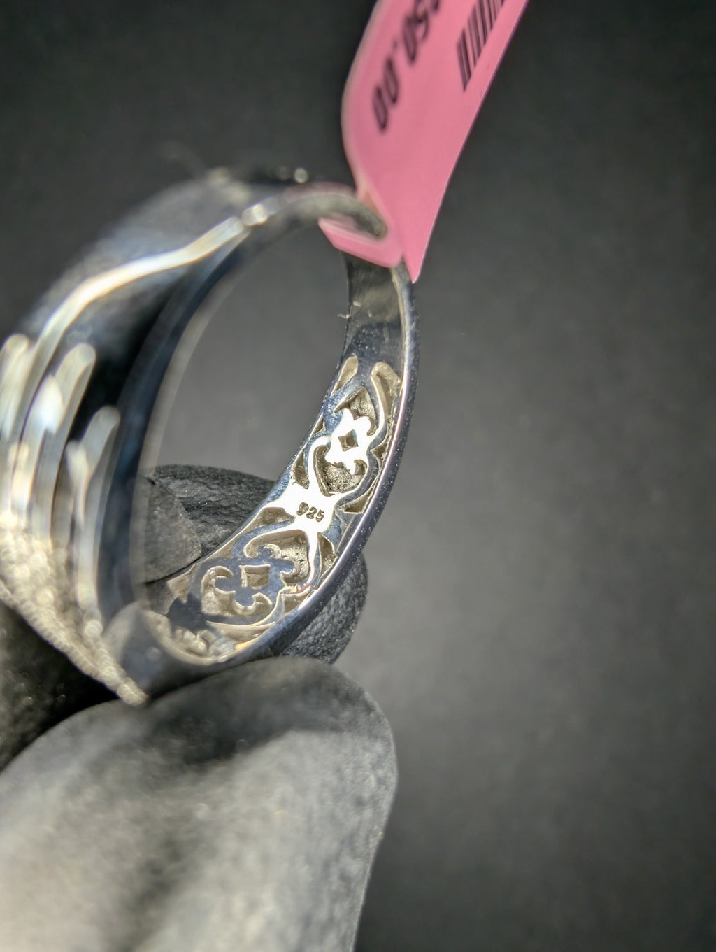 Black Rhodium over Solid 925 Silver Natural Black and White Diamond Ring Size 7