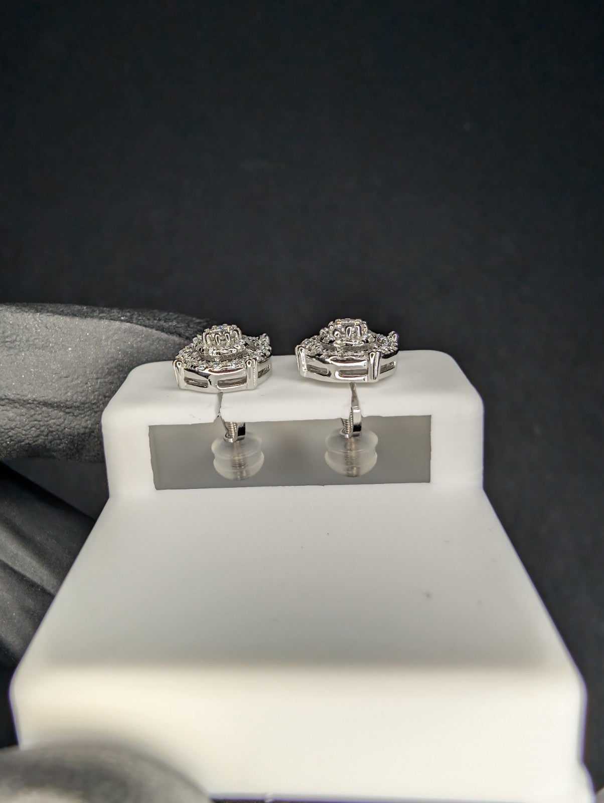 Solid 925 Sterling Silver VVS D Moissanite 9.3mm Step Up Double Halo Studs