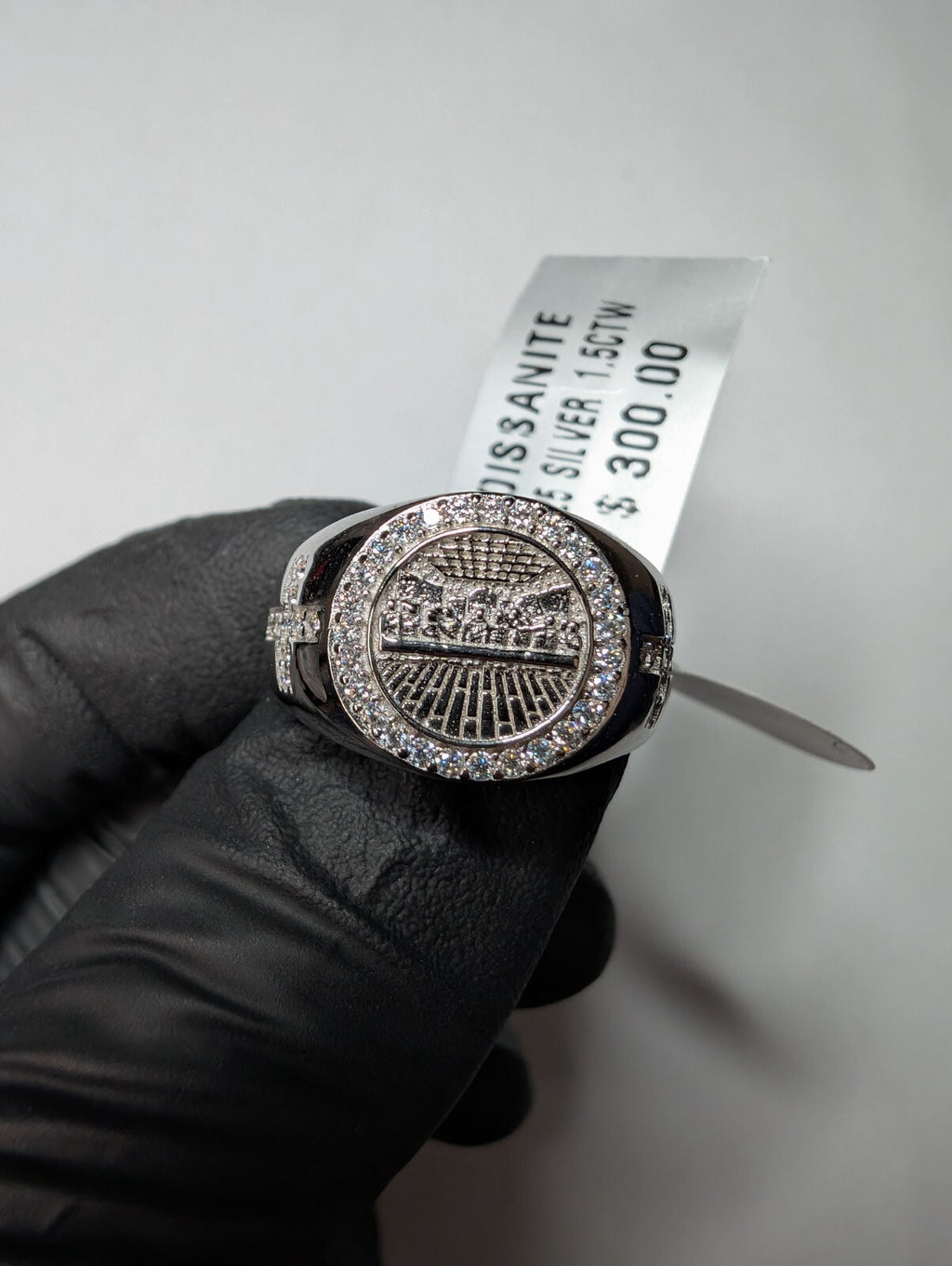 Solid 925 Sterling Silver Iced Out Moissanite Rounded Last Supper Ring Size 10