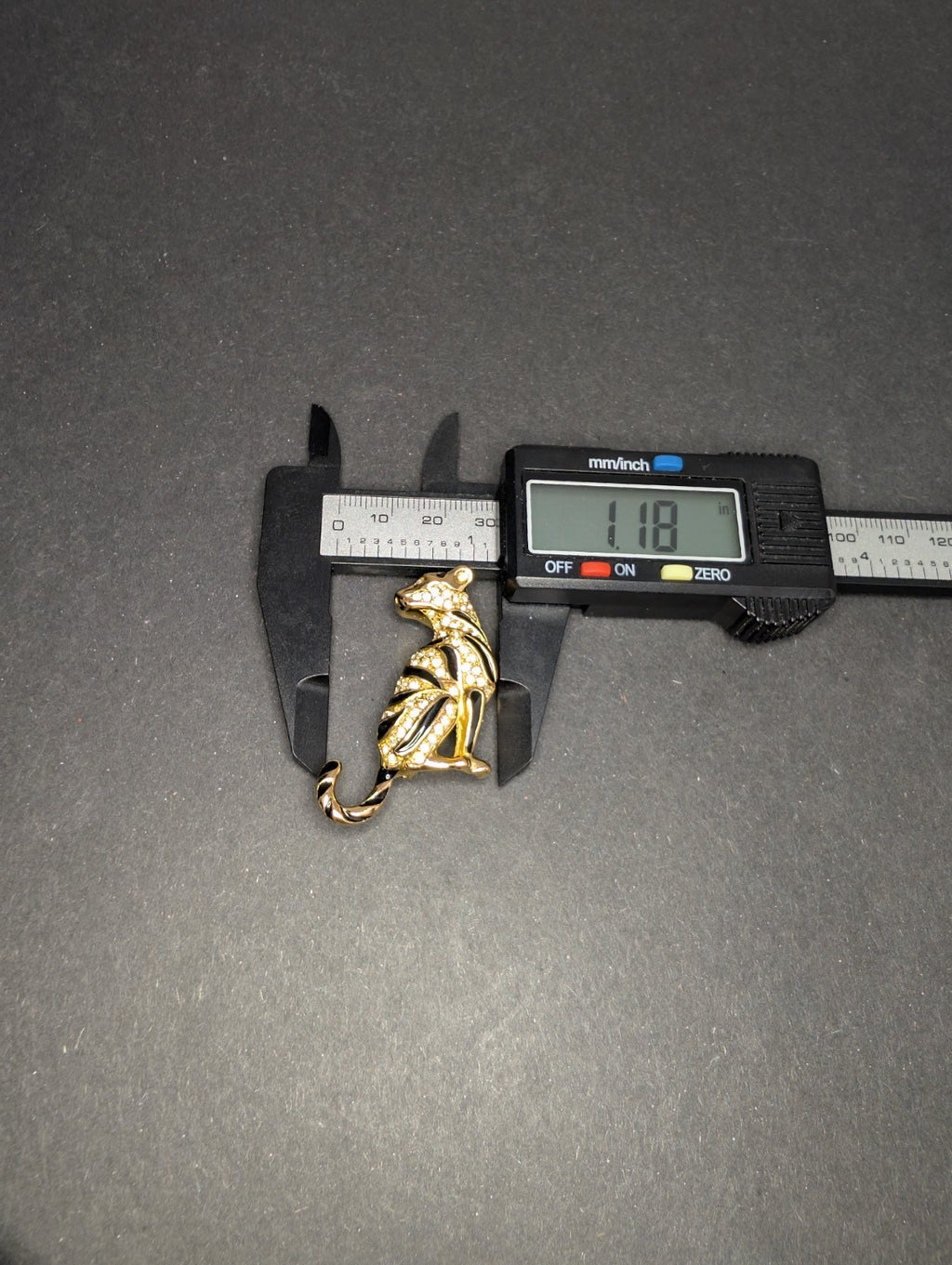 Vintage Gold Tone Christian Dior Rhinestone Black Enamel Panther Brooch / Pin