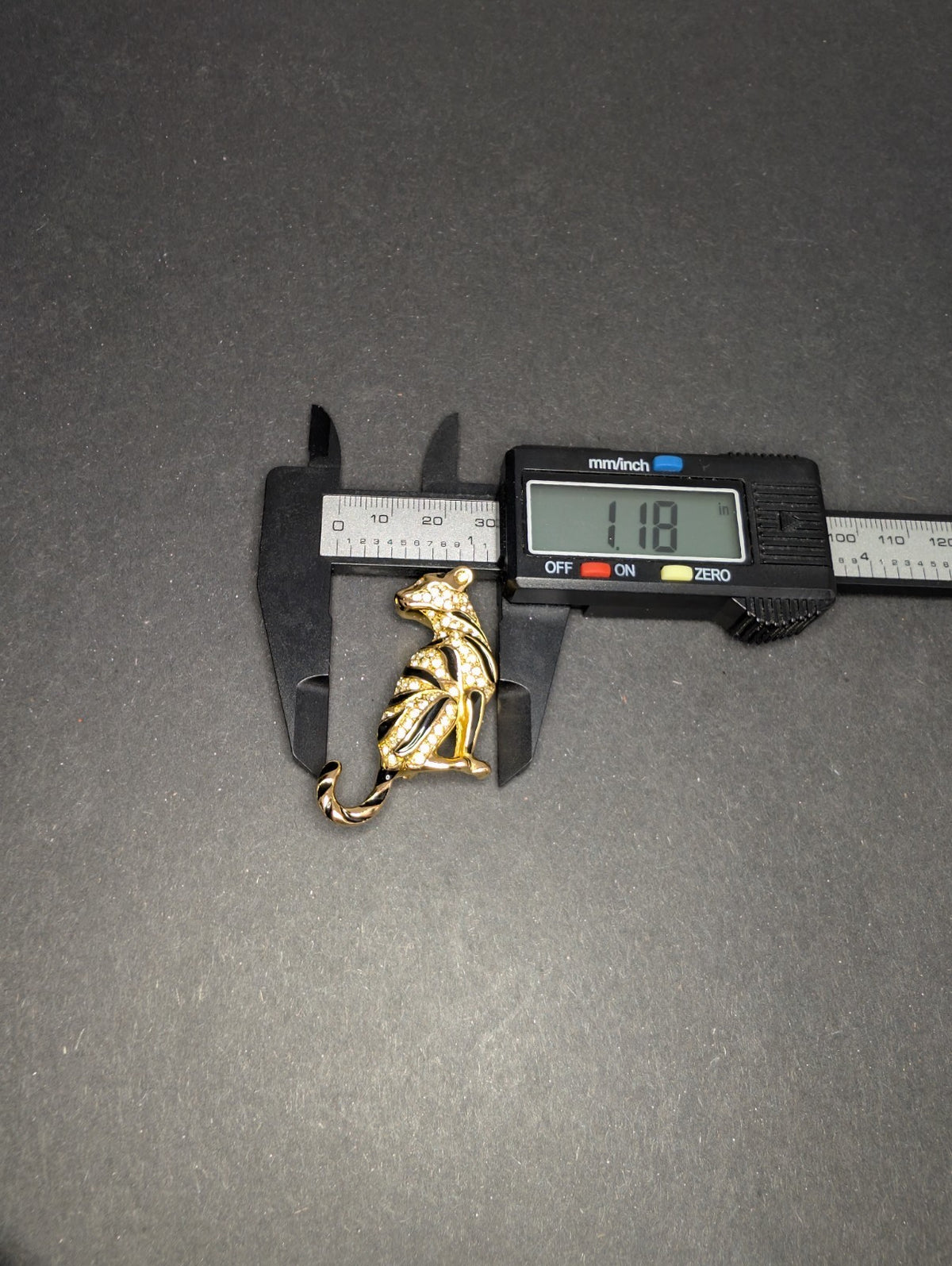 Vintage Gold Tone Christian Dior Rhinestone Black Enamel Panther Brooch / Pin