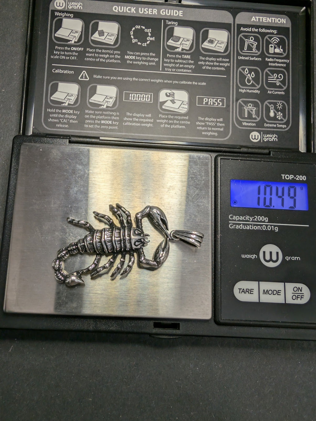 Solid 925 Sterling Silver Oxidized Finish Scorpion / Scorpio Pendant