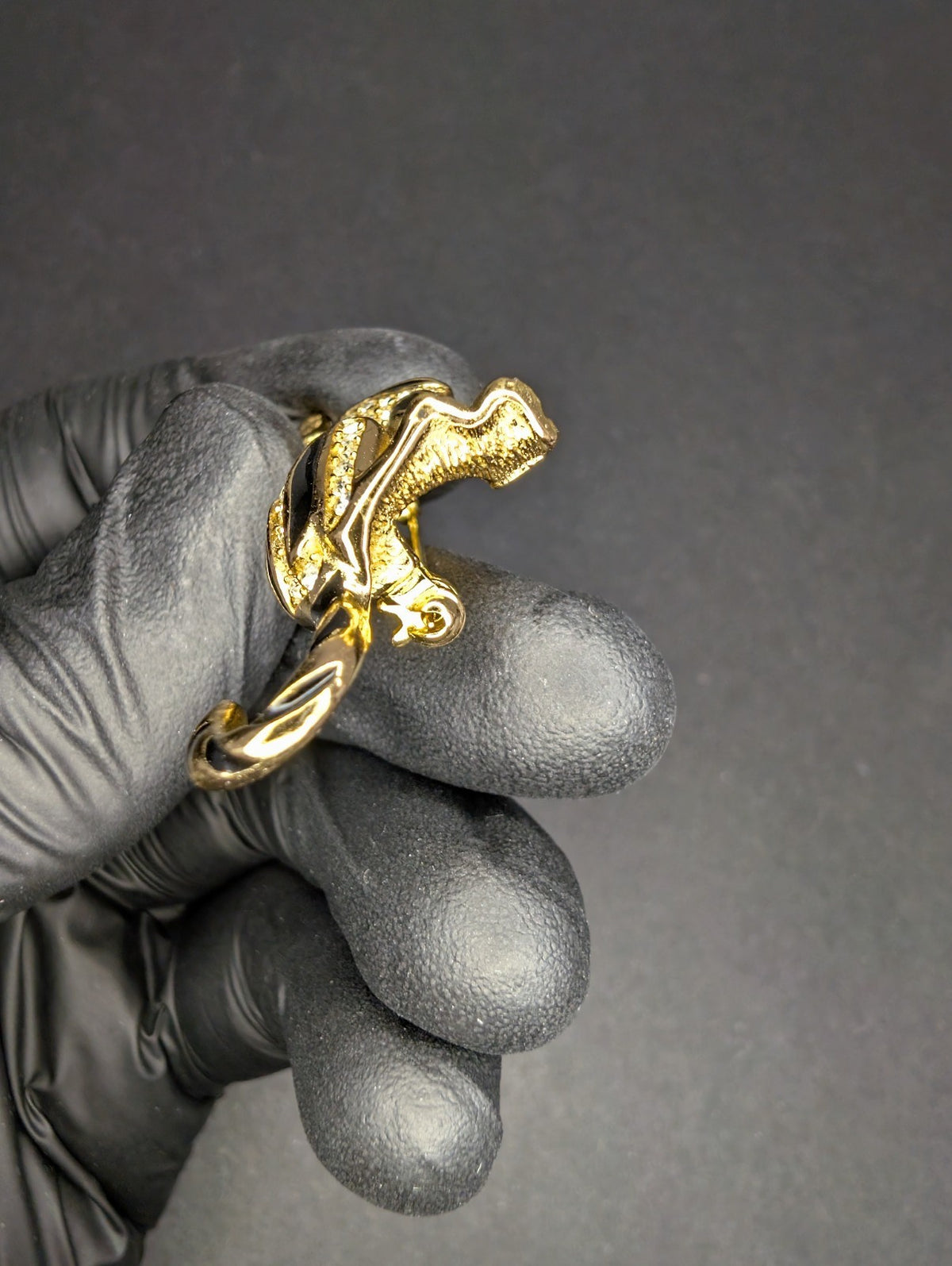 Vintage Gold Tone Christian Dior Rhinestone Black Enamel Panther Brooch / Pin