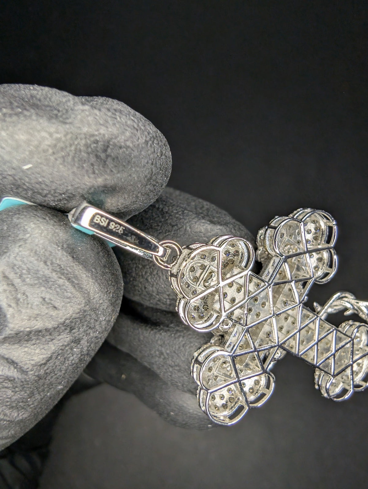 Solid 925 Sterling Silver VVS D Moissanite Rose Vine Wrapped Cross Pendant