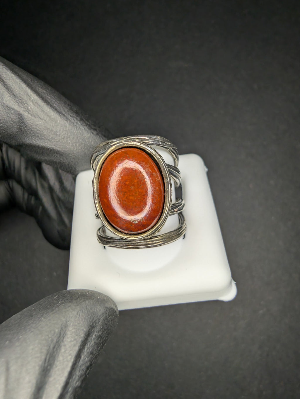 Solid 925 Sterling Silver Red Jasper Cabochon Ring Size 6.5