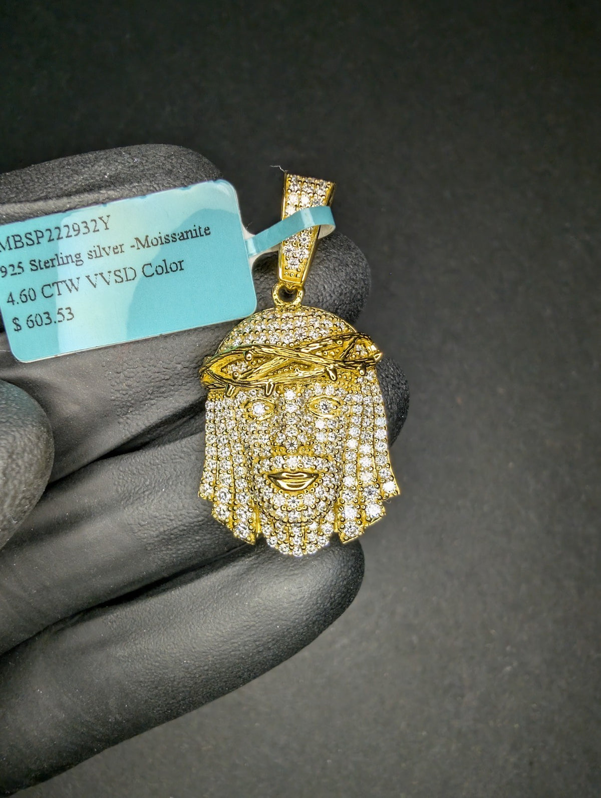 Gold over 925 Sterling Silver VVS D Moissanite Iced Out Jesus Piece Pendant