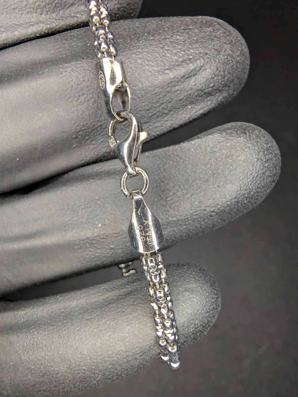 Black Rhodium over Solid 925 Silver Diamond-cut 7" 3.2mm Ice Barrel Bracelet