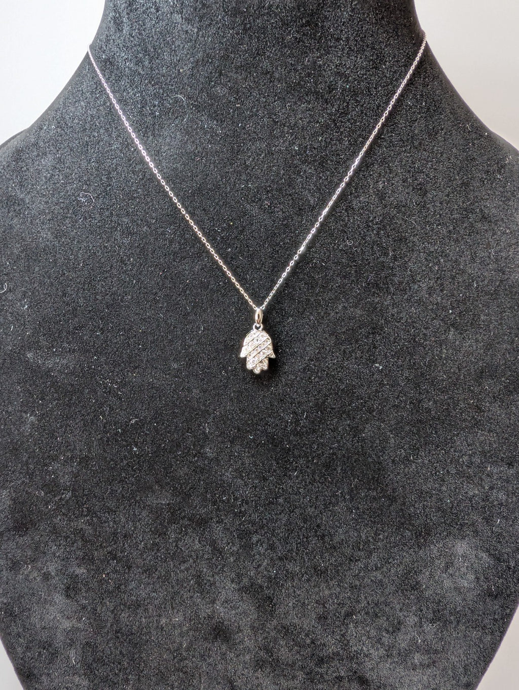 Solid 925 Sterling Silver Moissanite Hamsa Pendant and 16in-18in Anchor Necklace