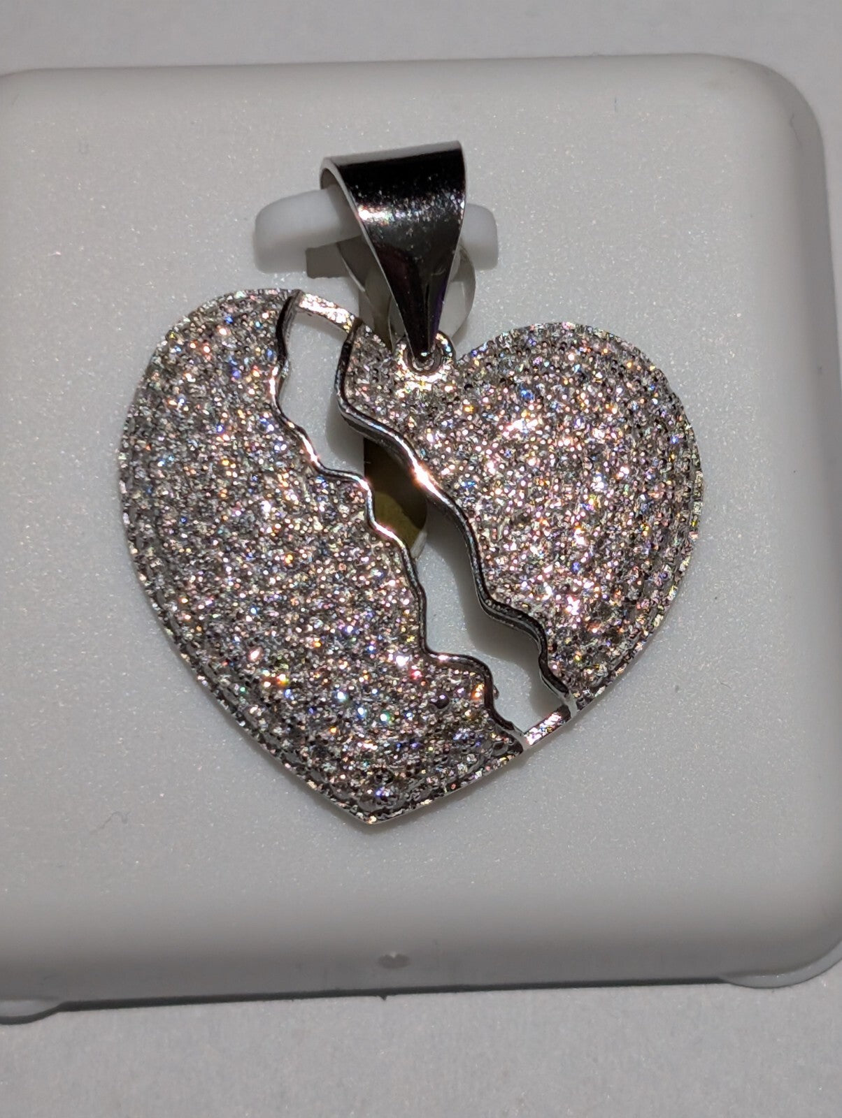 Solid 925 Sterling Silver Iced Out VVS D Color Moissanite Broken Heart Pendant