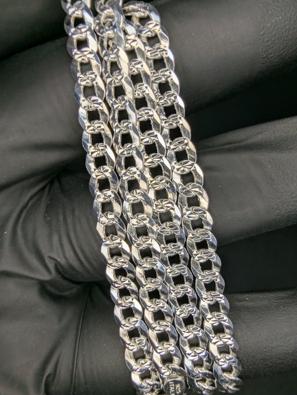 Solid 925 Italian Sterling Silver 24" 5.3mm Diamond Cut Flat Cuban Necklace