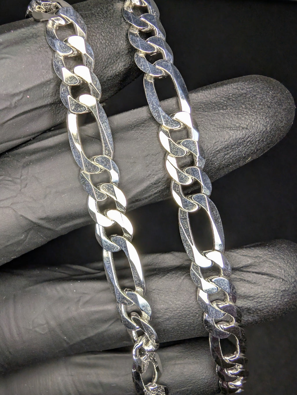 Solid 925 Sterling Silver 26" 7.8mm Reversible Diamond Cut Figaro Necklace