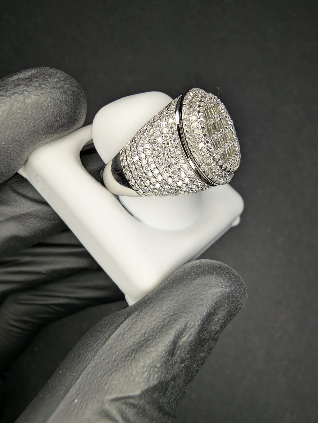 Solid 925 Sterling Silver VVS D Baguette Moissanite Oval Cluster Ring Size 9