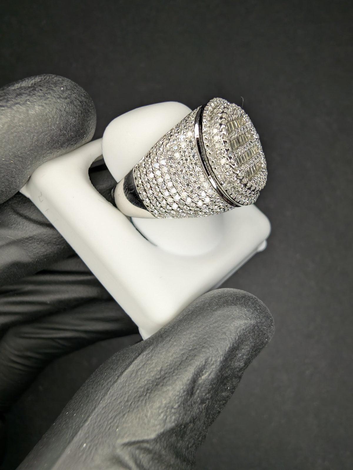 Solid 925 Sterling Silver VVS D Baguette Moissanite Oval Cluster Ring Size 9