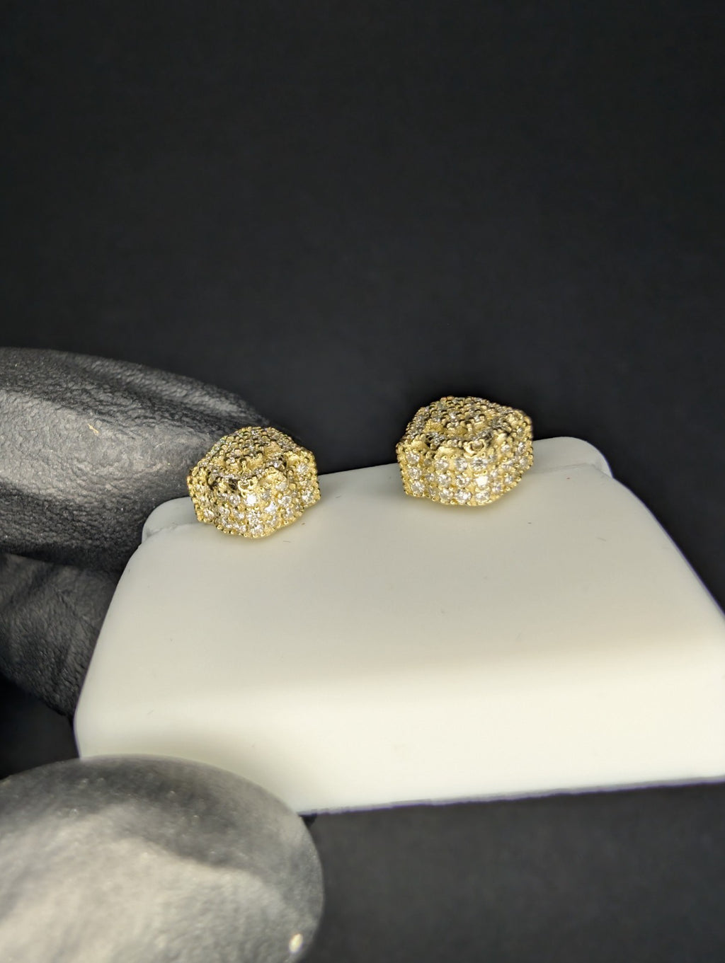 Gold over Solid 925 Silver VVS D Moissanite 3D Hamsa Stud Earrings