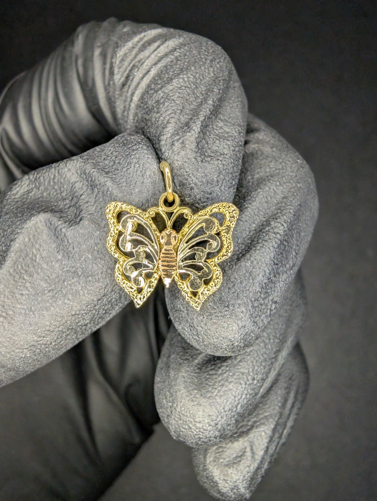 Vintage Solid 14K Two Tone (Yellow and Rose) Gold Butterfly Pendant