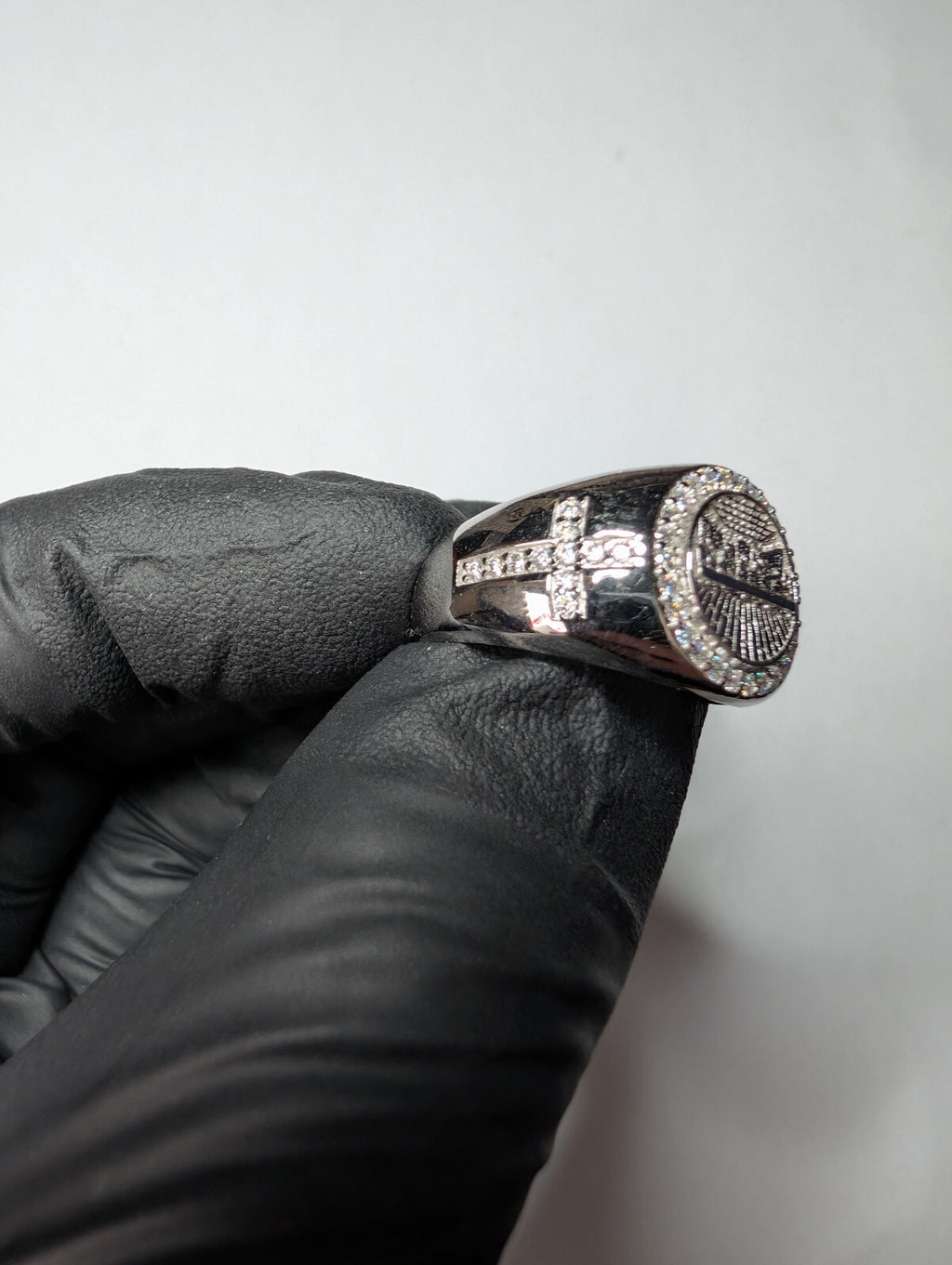 Solid 925 Sterling Silver Iced Out Moissanite Rounded Last Supper Ring Size 9
