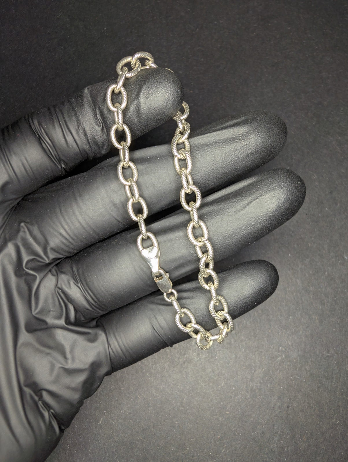 Solid 925 Sterling Silver Designer Inspired 8in 6.0mm Textured Cable Bracelet