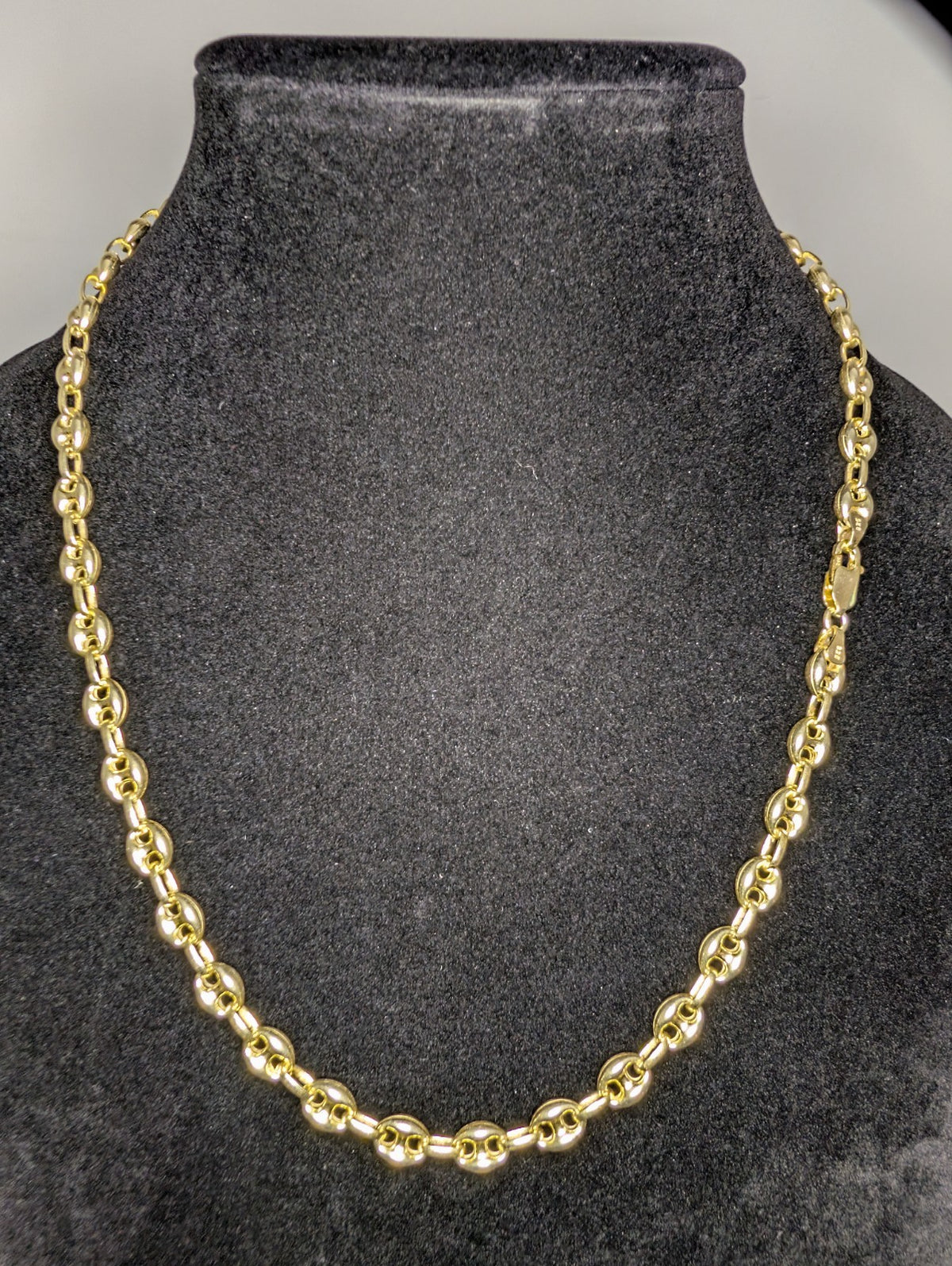 Gold over Solid 925 Sterling Silver 7.0mm 22” Puffed Mariner Necklace