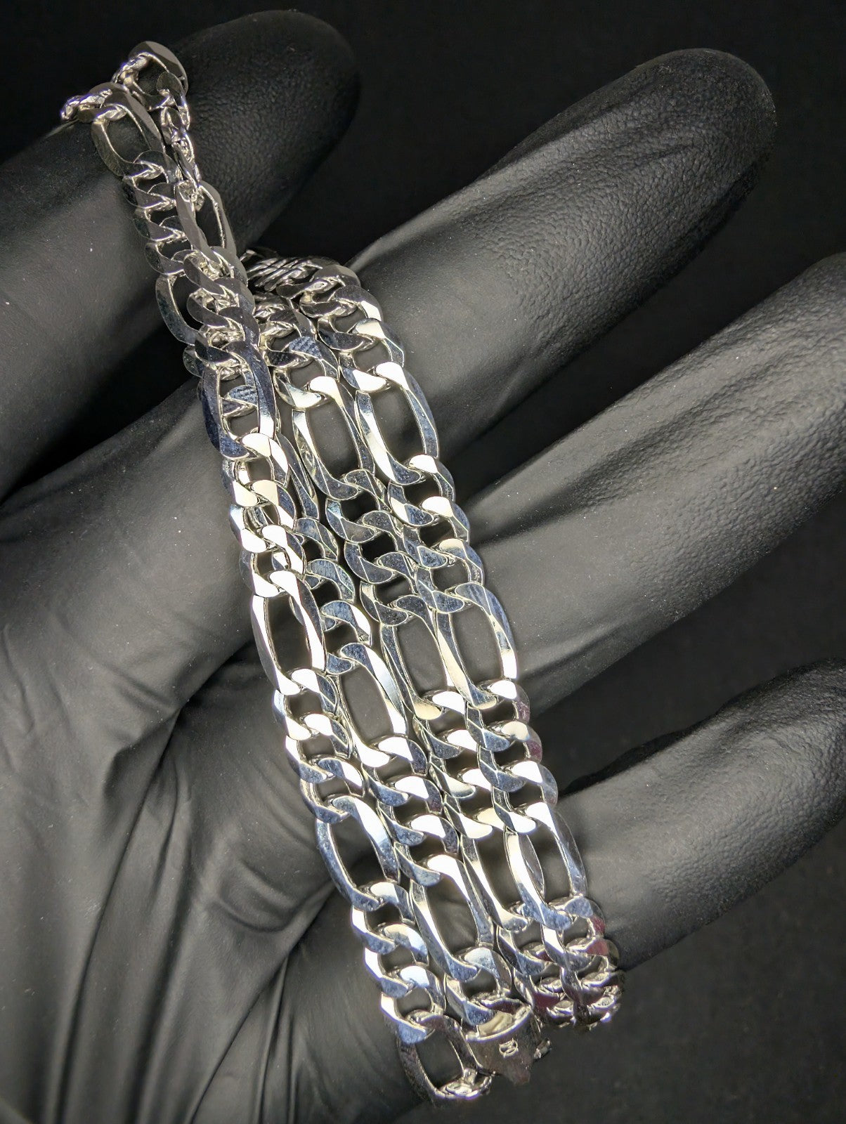 Solid 925 Italian Sterling Silver 22" 6.1mm Figaro Necklace