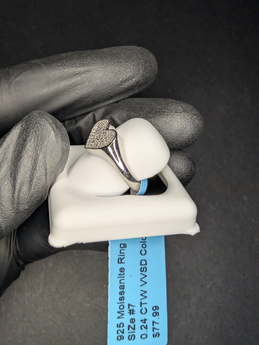 Solid 925 Silver VVS D Moissanite Heart Signet Ring Size 7