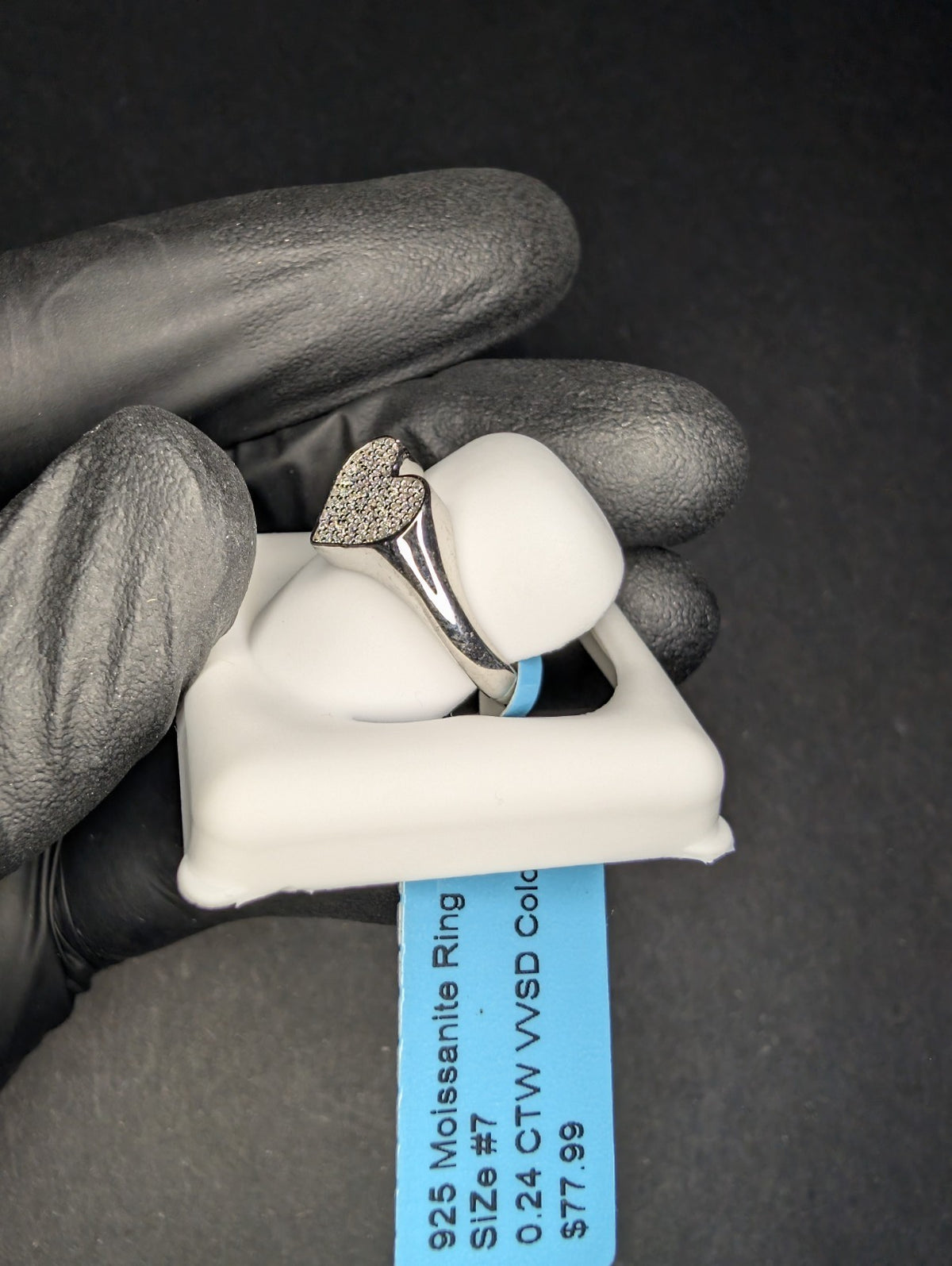 Solid 925 Silver VVS D Moissanite Heart Signet Ring Size 7