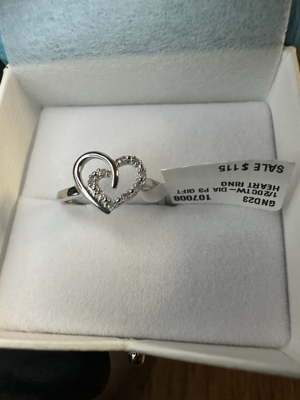 Solid 925 Sterling Silver Natural White Diamond Heart Ring Size 7