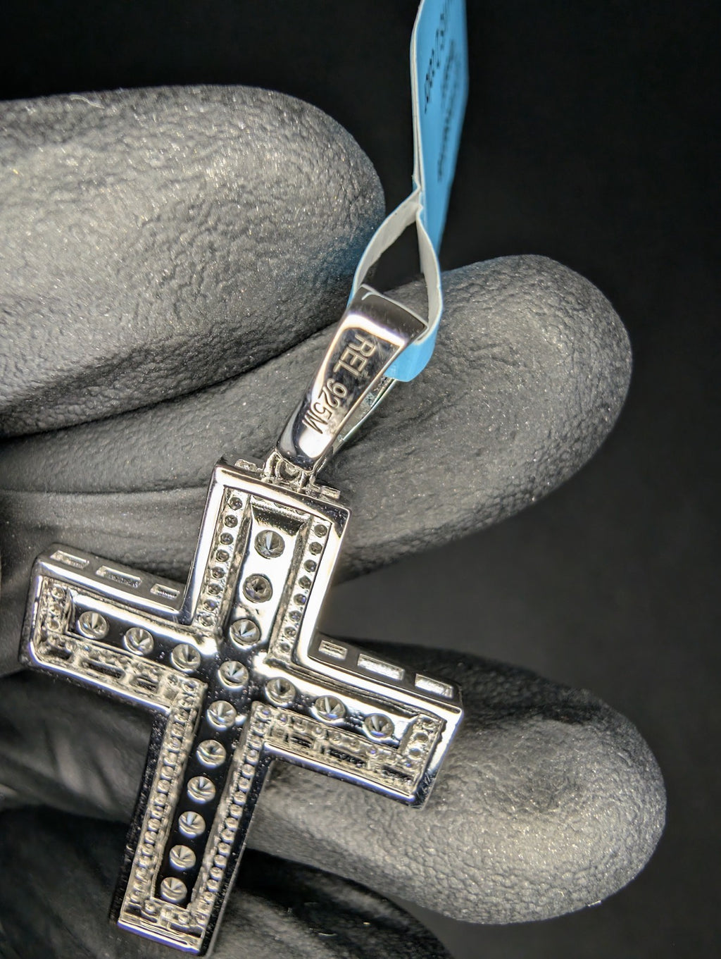 Solid 925 Silver Iced Out VVS Moissanite Double-lined Frame Cross Pendant