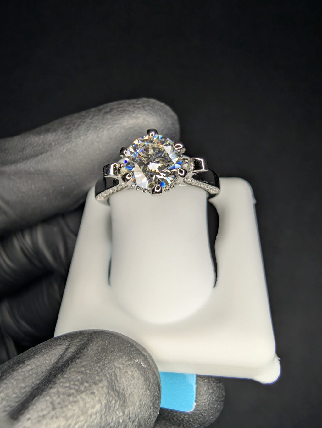 Solid 925 Silver VVS D Moissanite Cathedral Lotus Crown Solitaire Ring Size 7