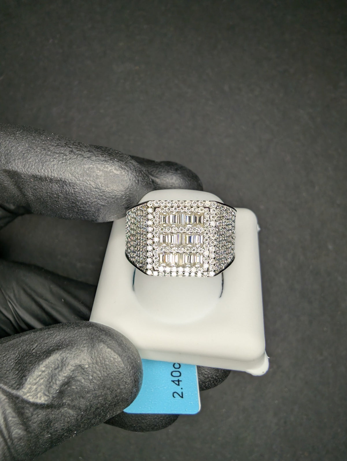 Solid 925 Sterling Silver Iced Out VVS D Baguette Moissanite Bling Ring Size 9