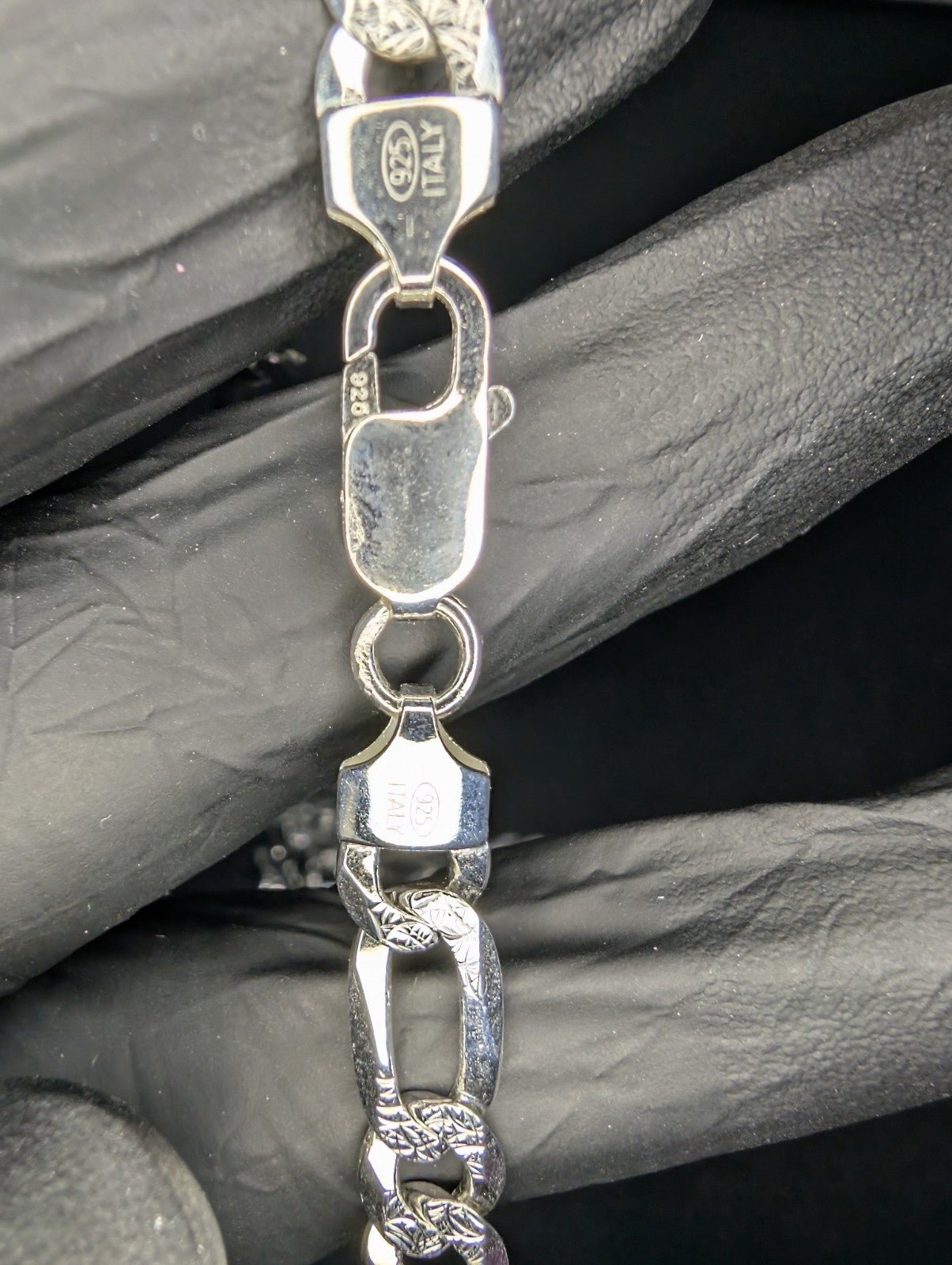 Solid 925 Sterling Silver 26" 7.8mm Reversible Diamond Cut Figaro Necklace