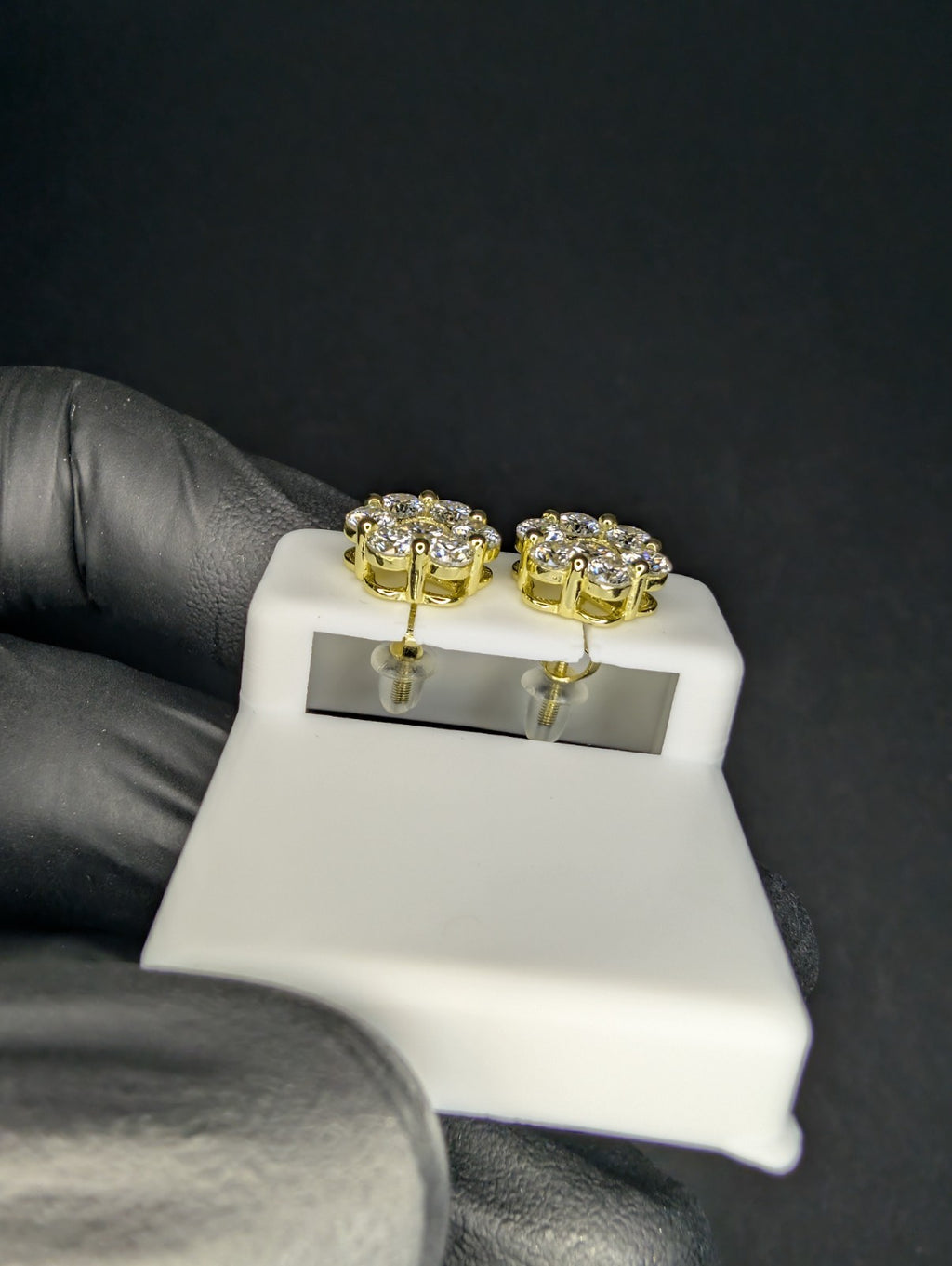 Gold over 925 Silver VVS D Moissanite 9.9mm Honeycomb Cluster Studs