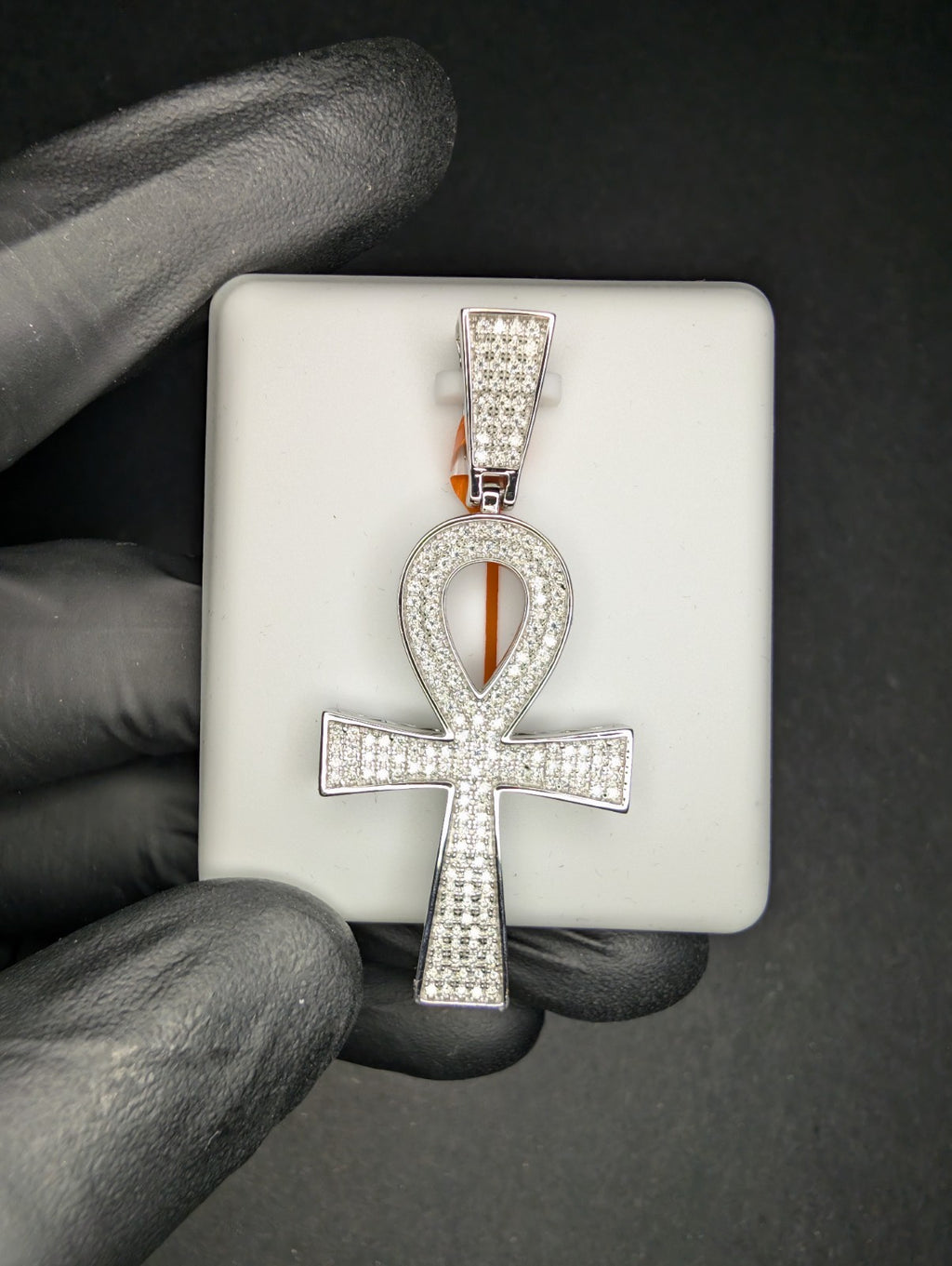 Solid 925 Silver Iced Out VVS D Moissanite Ankh Egyptian Cross Pendant