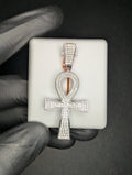 Solid 925 Silver Iced Out VVS D Moissanite Ankh Egyptian Cross Pendant