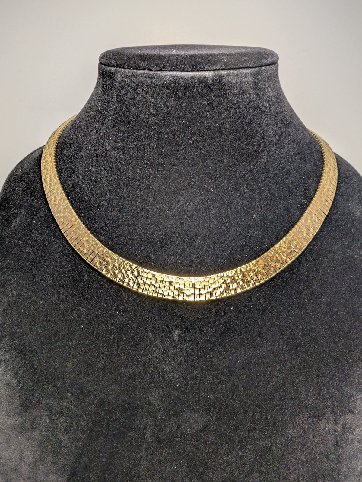 Gold over Solid 925 Sterling Silver 18in Hammered Cleopatra Choker Necklace