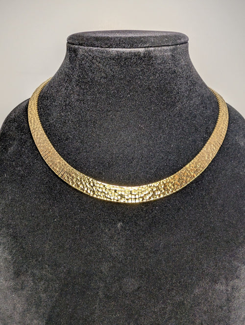 Gold over Solid 925 Sterling Silver 18in Hammered Cleopatra Choker Necklace