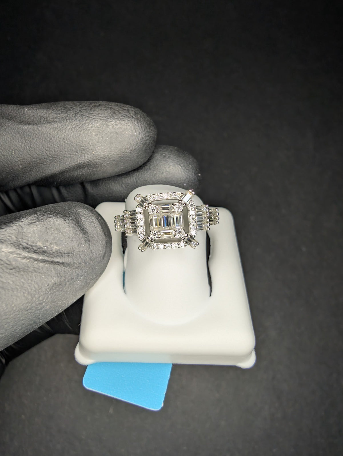 Solid 925 Sterling Silver VVS Baguette and Round Moissanite Cluster Ring Size 7