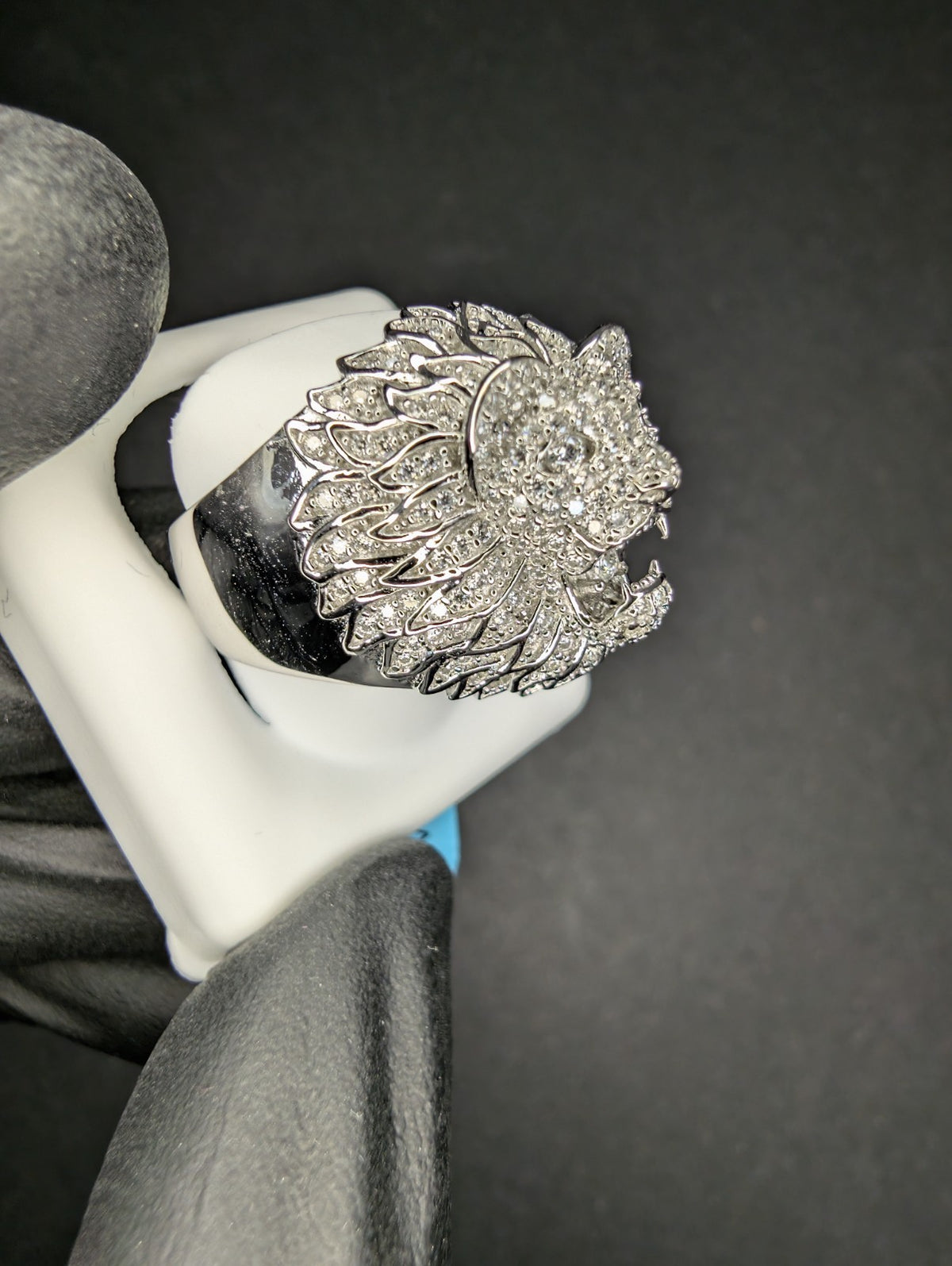 Solid 925 Sterling Silver Iced Out VVS D Moissanite Lion Head Ring Size 11
