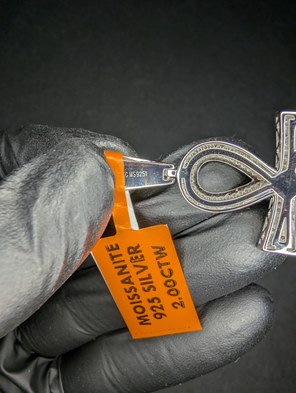 Solid 925 Silver Iced Out VVS D Moissanite Ankh Egyptian Cross Pendant