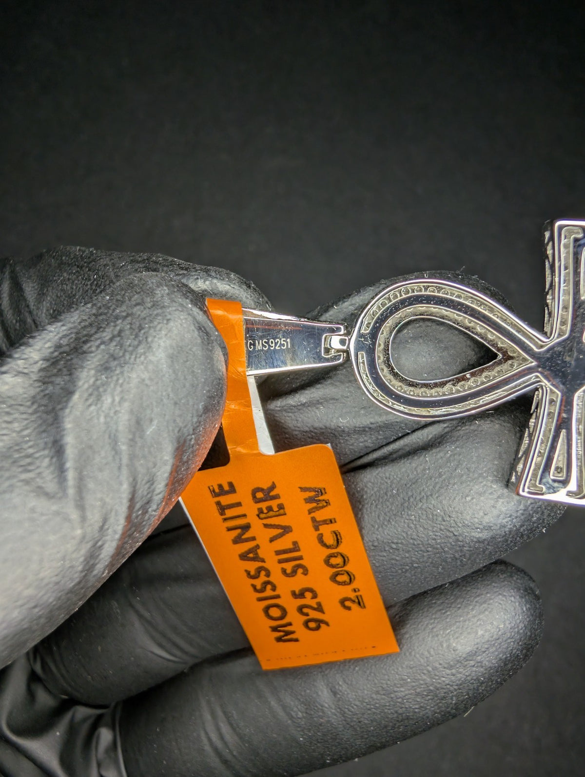Solid 925 Silver Iced Out VVS D Moissanite Ankh Egyptian Cross Pendant