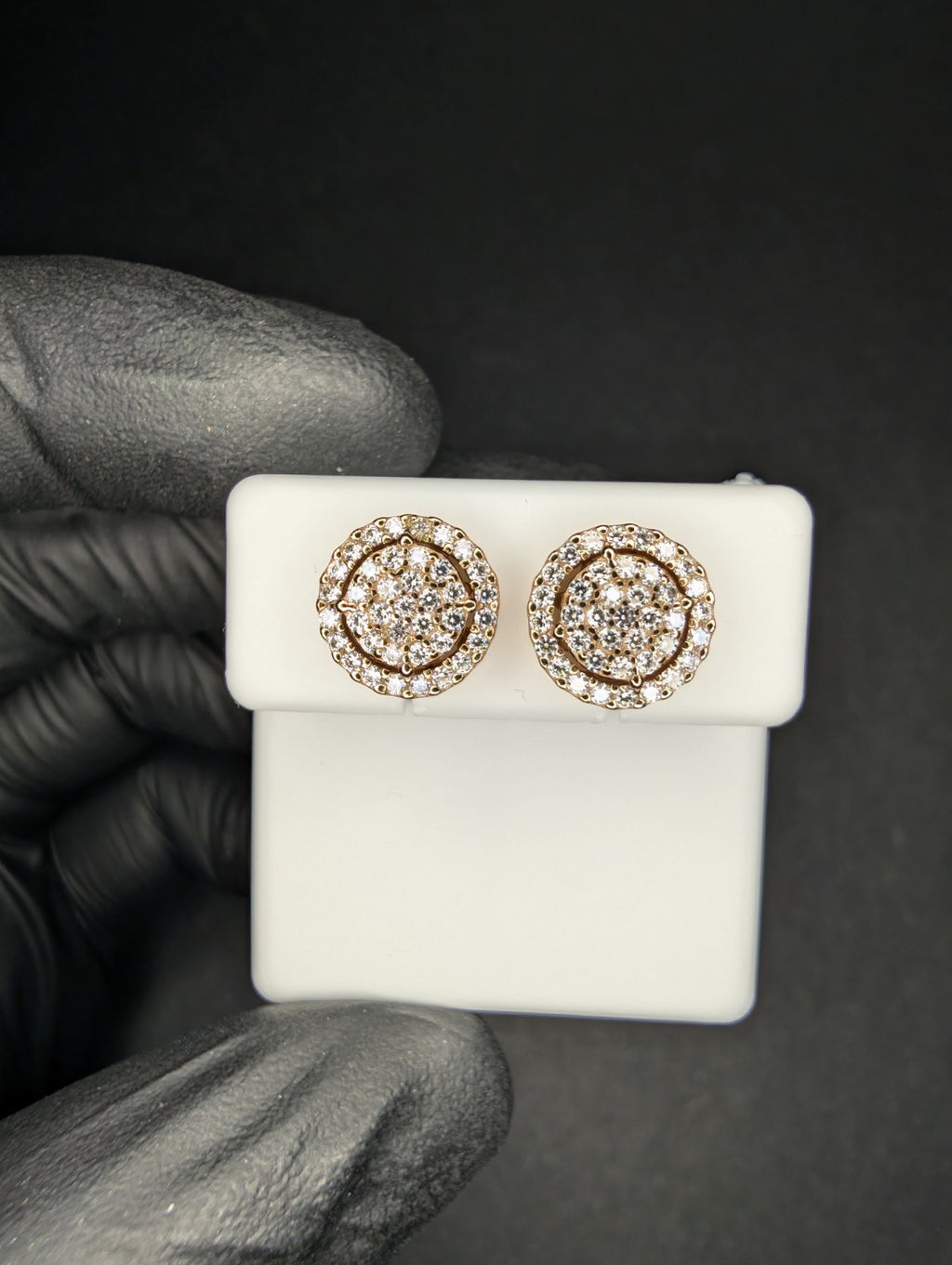 Rose Gold over Solid 925 Silver 9.9mm Iced Out VVS D Moissanite Round Studs